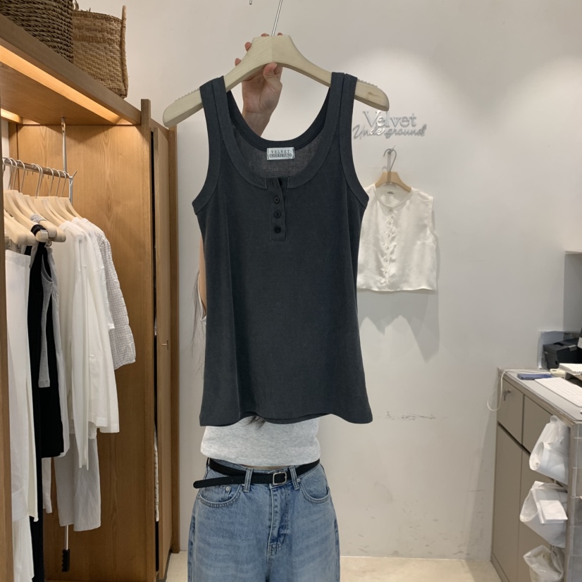 VELVET UNDERGROUND韓國東大門直郵女裝新品時尚吊帶背心紐扣VELVET UNDERGROUND吊帶/背心圖色1