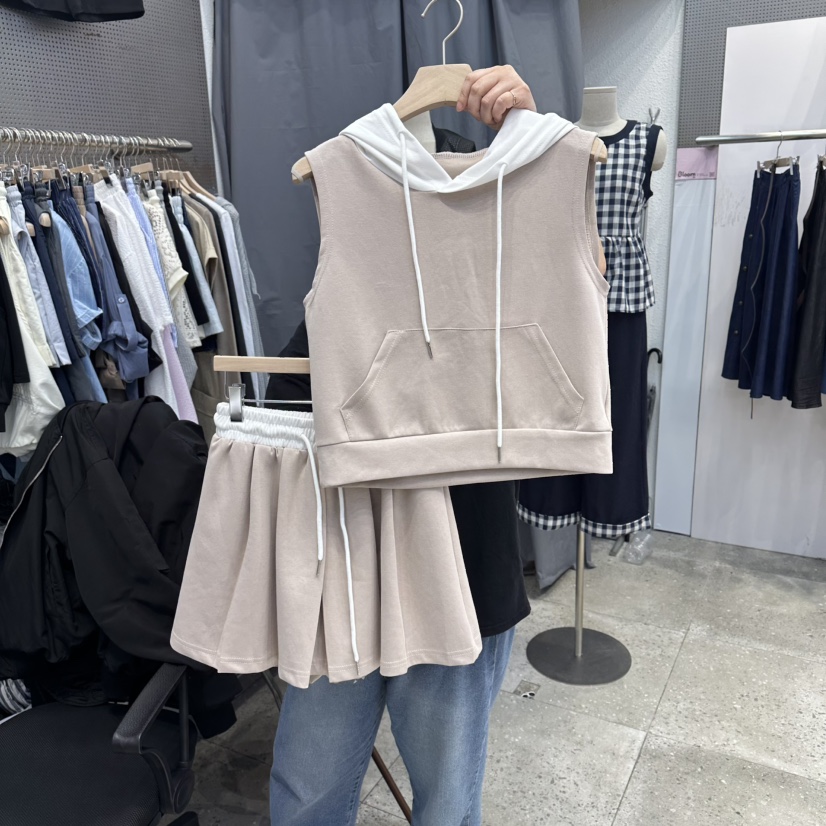 BLOOM韓國直郵女士新品休閑26夏季職業套裝連帽衫套裝撞色BLOOM-Q套裝圖色2