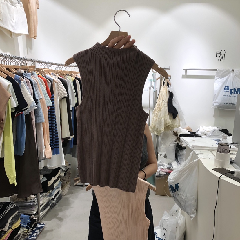 BY BOMI韓國東大門代購女裝新款時尚26夏季吊帶背心高領羅紋BY BOMI吊帶/背心