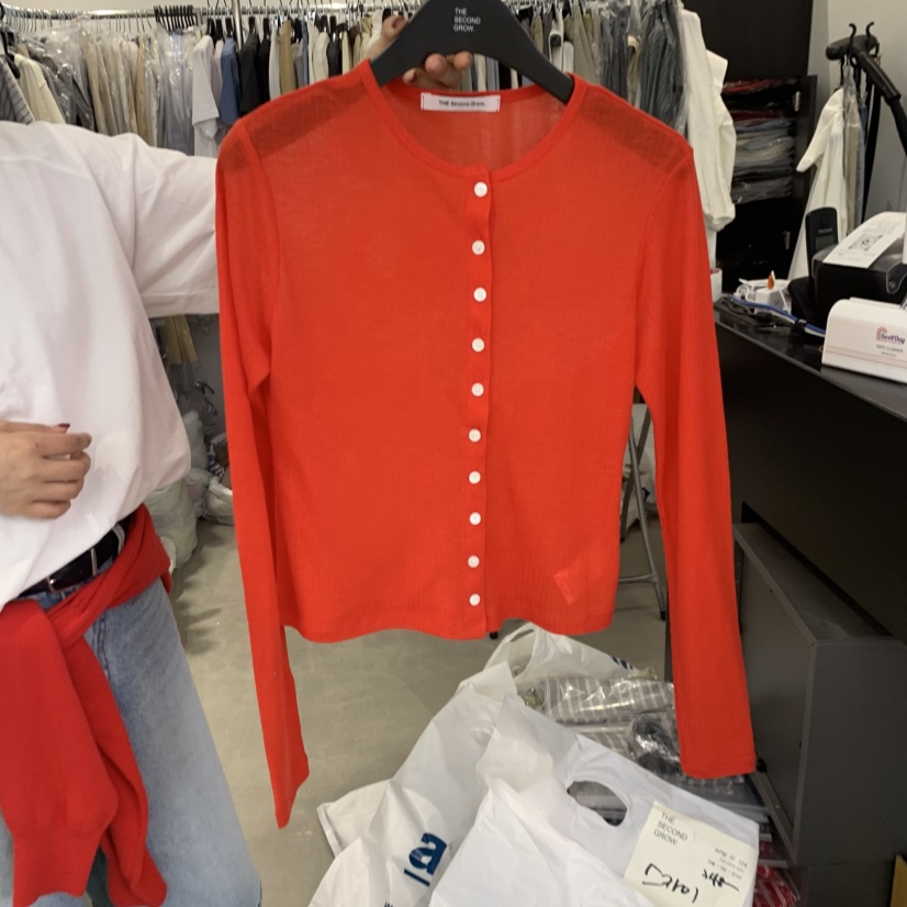 THE SECOND GROW韓國東大門直郵女裝新品26夏季長袖T恤不含內搭開衫羅紋THE SECOND GROW長袖T恤圖色2