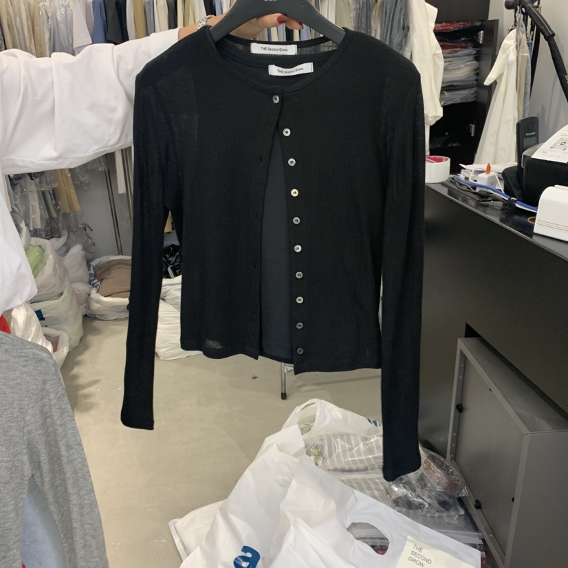 THE SECOND GROW韓國東大門直郵女裝新品26夏季長袖T恤不含內搭開衫羅紋THE SECOND GROW長袖T恤圖色4