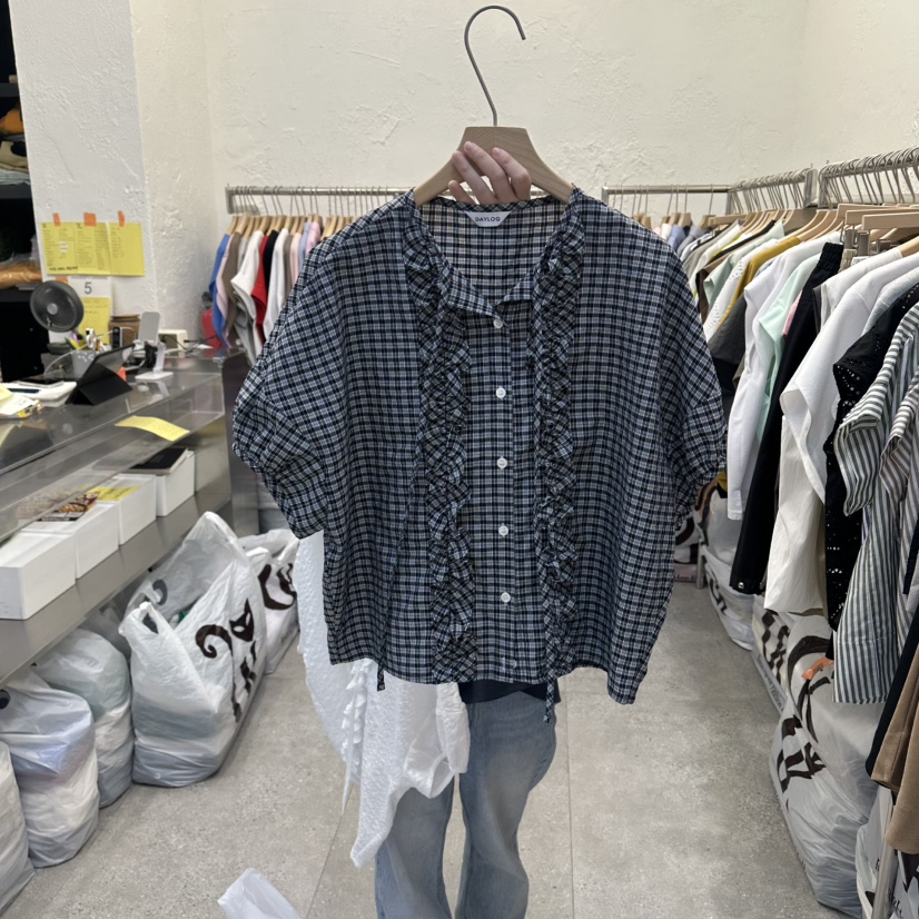 DA YLOG東大門實拍韓國女士新品26春夏襯衫蕾絲衫荷葉邊格子DA YLOG襯衫/蕾絲衫圖色2