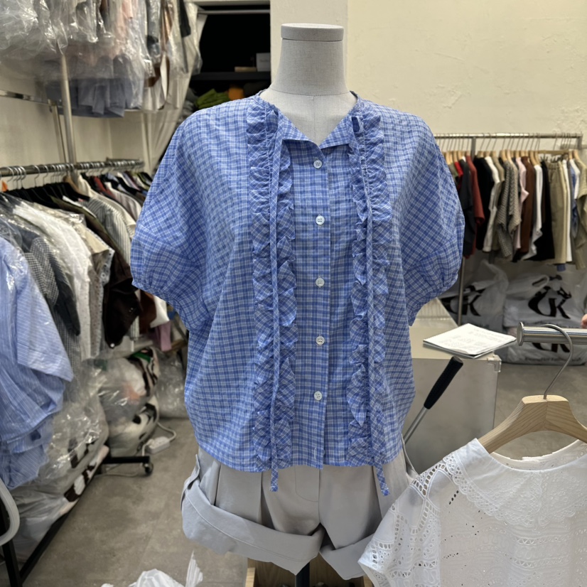 DA YLOG東大門實拍韓國女士新品26春夏襯衫蕾絲衫荷葉邊格子DA YLOG襯衫/蕾絲衫圖色3