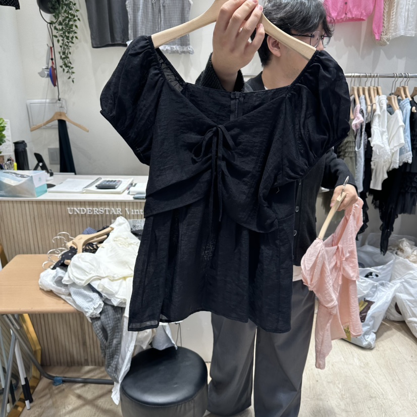 UNDERSTAR_VINTAGE韓國東大門直郵女裝新品熱賣襯衫蕾絲衫泡泡袖歐根紗UNDERSTAR_VINTAGE襯衫/蕾絲衫圖色3