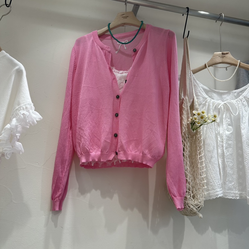 UNDERSTAR_VINTAGE東大門實拍韓國女裝新品休閑針織衫不含內搭透視開衫緞UNDERSTAR_VINTAGE針織衫圖色1