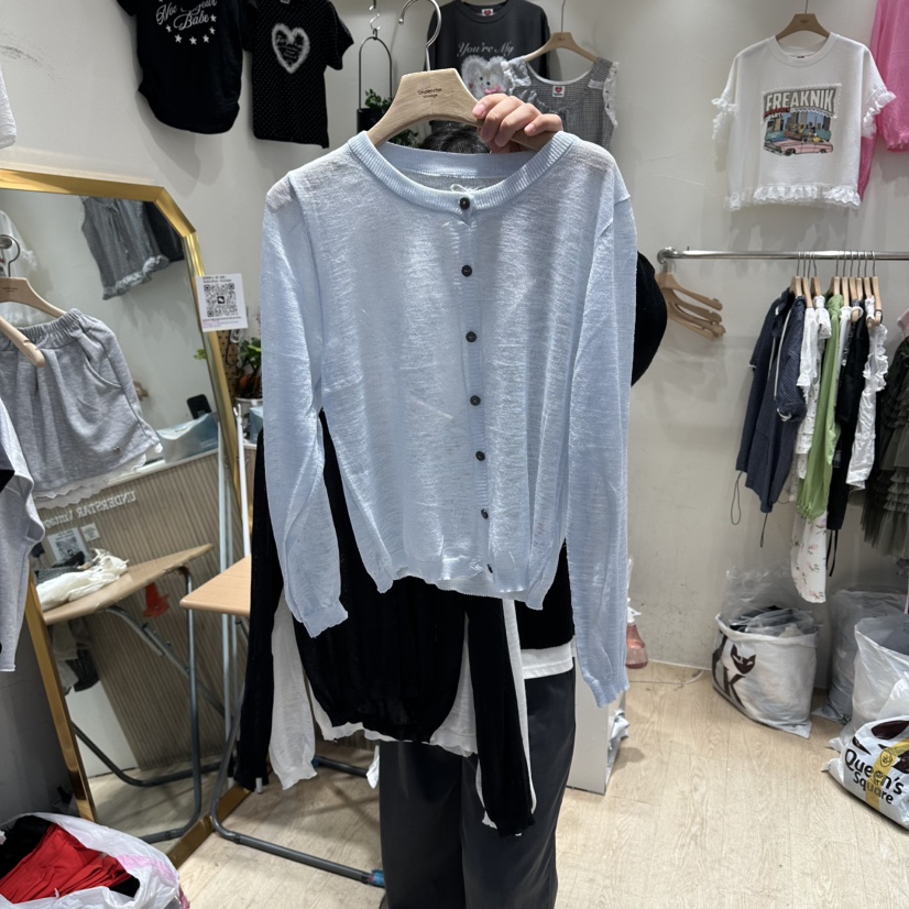 UNDERSTAR_VINTAGE東大門實拍韓國女裝新品休閑針織衫不含內搭透視開衫緞UNDERSTAR_VINTAGE針織衫圖色2