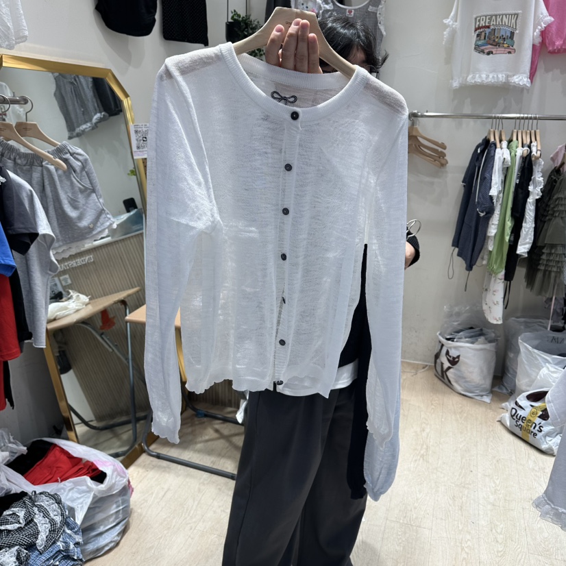 UNDERSTAR_VINTAGE東大門實拍韓國女裝新品休閑針織衫不含內搭透視開衫緞UNDERSTAR_VINTAGE針織衫圖色3