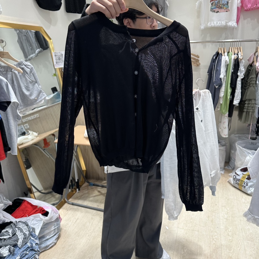 UNDERSTAR_VINTAGE東大門實拍韓國女裝新品休閑針織衫不含內搭透視開衫緞UNDERSTAR_VINTAGE針織衫圖色4