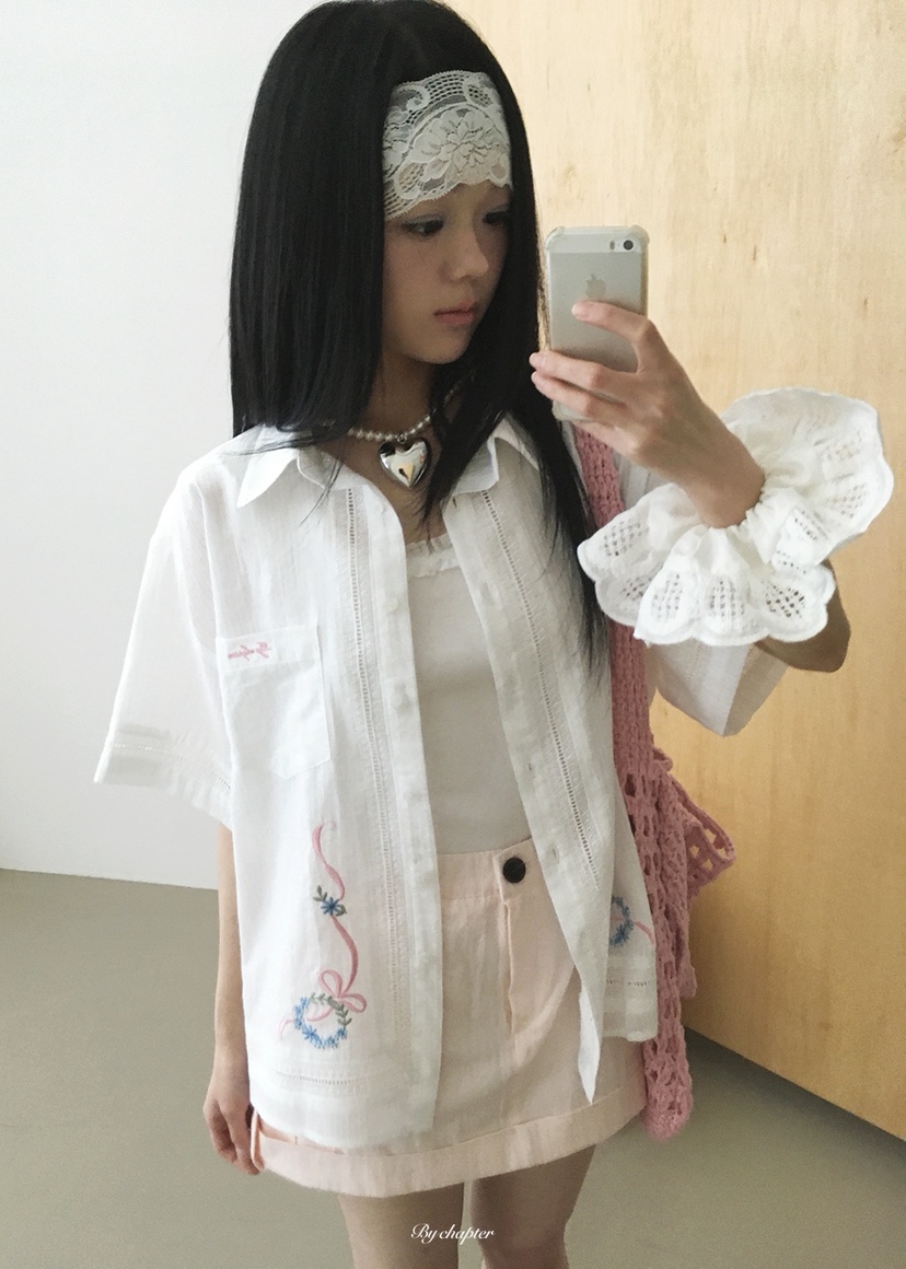 BY CHAPTER韓國代購女士新品熱賣推薦人氣襯衫蕾絲衫刺繡BY Chapter襯衫/蕾絲衫