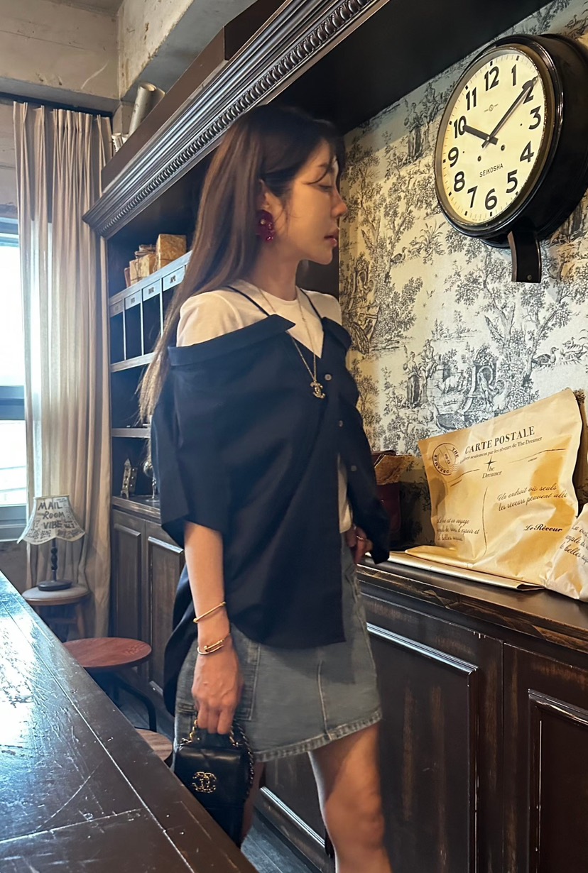 GENTLE B/LOVENTINA韓國東大門直郵女裝新品熱賣襯衫蕾絲衫露肩寬松GENTLE B/LOVENTINA襯衫/蕾絲衫