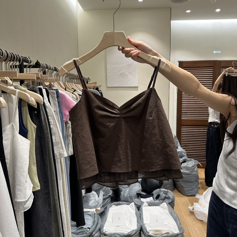 GILLI韓國直郵實拍女裝新品熱賣推薦休閑時尚吊帶背心亞麻布GILLI吊帶/背心圖色2