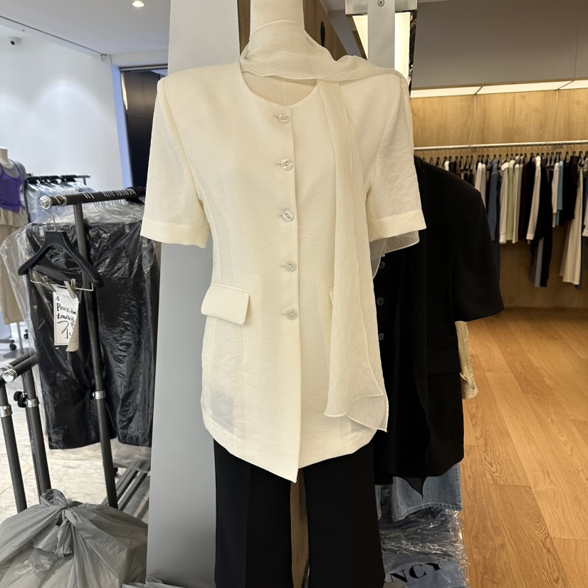 LEFANCY韓國直郵實拍女士新品職業時尚推薦夾克不含圍巾亞麻LEFANCY夾克圖色1