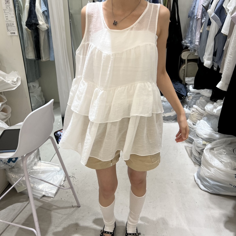 YUNBAL韓國東大門代購女裝新款26春夏26夏季吊帶背心荷葉邊YUNBAL吊帶/背心圖色2