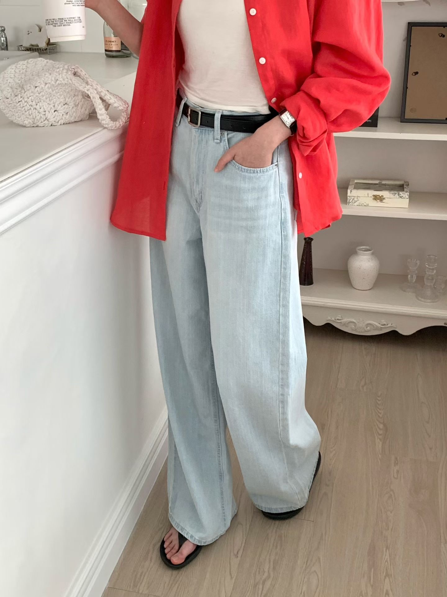 RARESOME韓國直郵女士新款時尚熱賣人氣休閑牛仔褲不含腰帶RARESOME牛仔褲圖色1