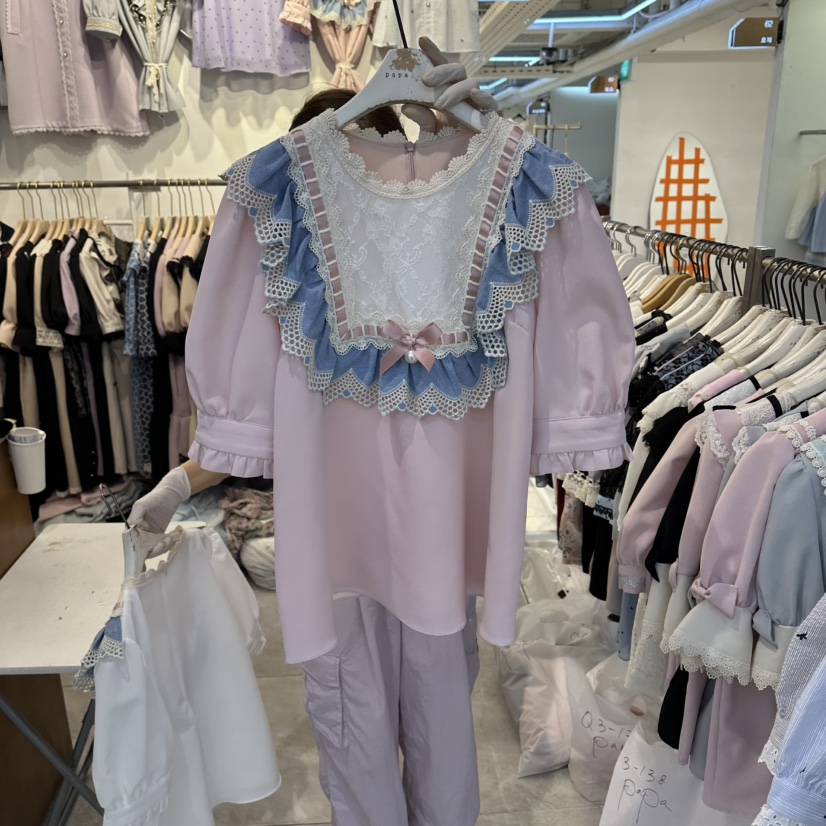 PAPA韓國代購女士新品休閑26夏季時尚人氣26春夏襯衫蕾絲衫Papaine/HALMADE襯衫/蕾絲衫圖色2