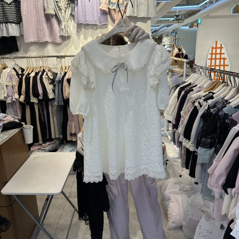 PAPA韓國東大門代購女士新款推薦熱賣26春夏休閑襯衫蕾絲衫Papaine/HALMADE襯衫/蕾絲衫圖色1