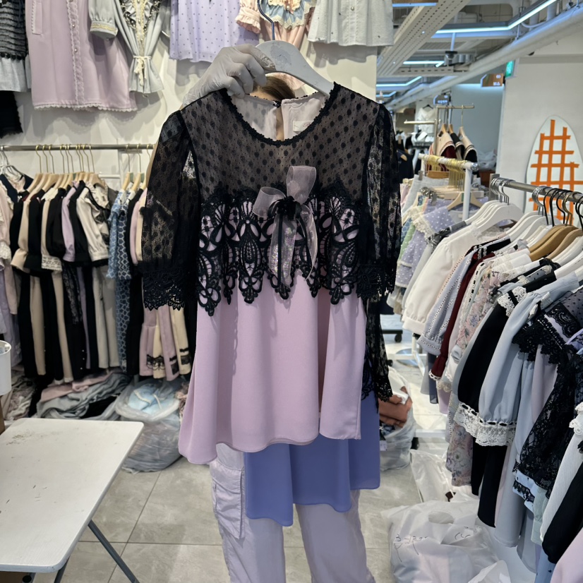 PAPA韓國東大門代購女裝新品推薦休閑26夏季襯衫蕾絲衫假兩件Papaine/HALMADE襯衫/蕾絲衫圖色2