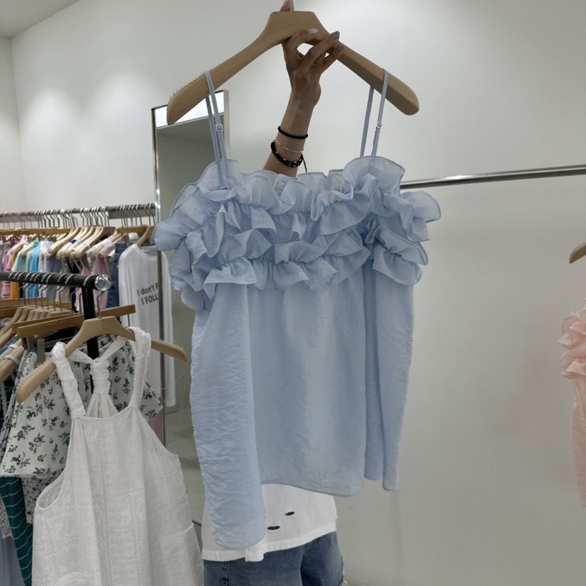 REPELLER韓國代購女士新品休閑推薦人氣吊帶背心荷葉邊雙層REPELLER吊帶/背心