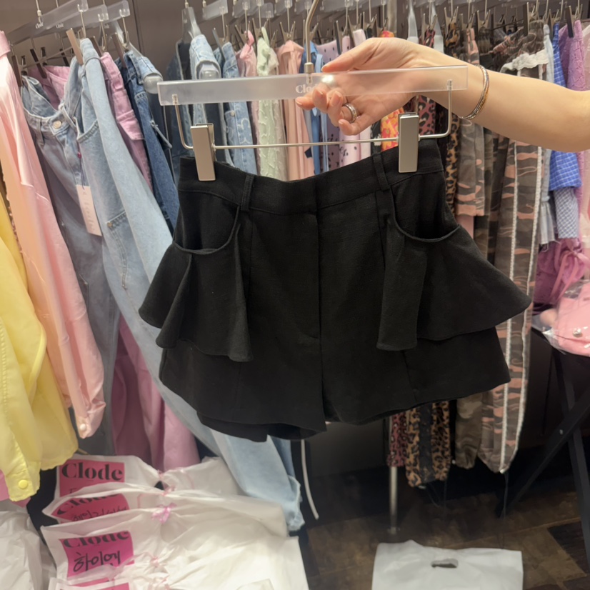 CLODE韓國東大門代購女裝新品推薦人氣熱賣短褲荷葉邊亞麻CLODE短褲圖色1