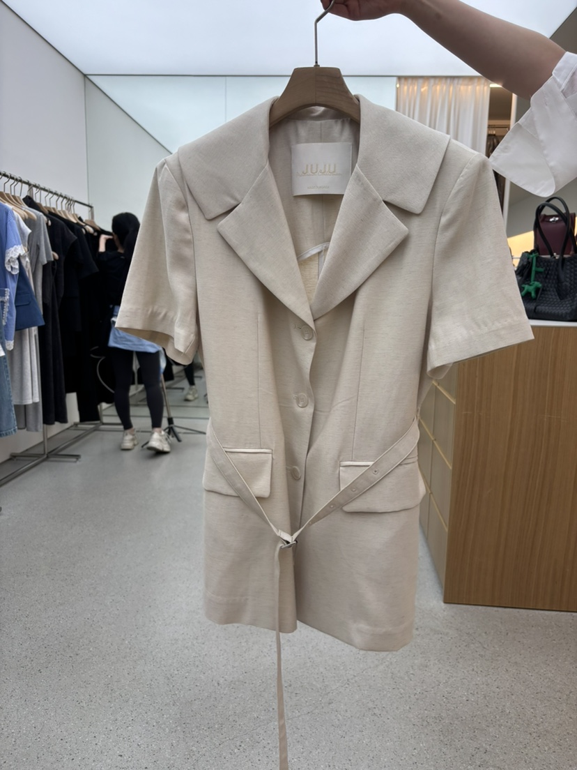 JUJU東大門實拍韓國女裝新品休閑職業人氣夾克含腰帶亞麻JUJU夾克圖色1