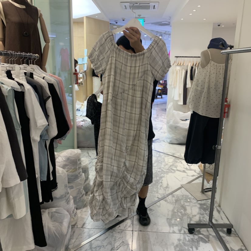 ALMOND韓國直郵實拍女裝新品休閑26夏季時尚人氣連衣裙格紋ALMOND連衣裙