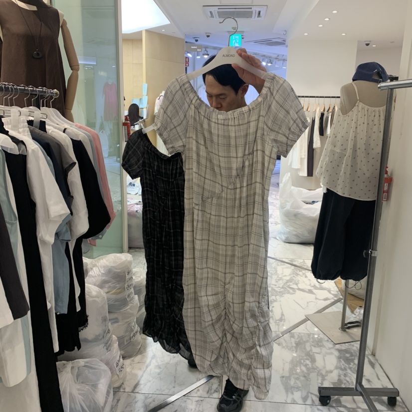 ALMOND韓國直郵實拍女裝新品休閑26夏季時尚人氣連衣裙格紋ALMOND連衣裙圖色1