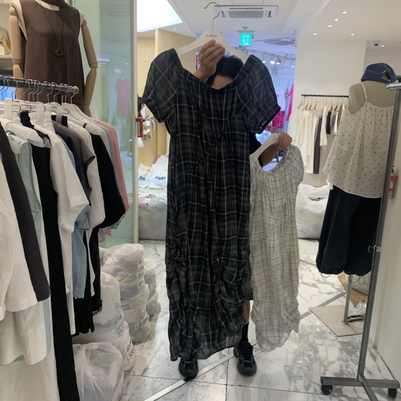 ALMOND韓國直郵實拍女裝新品休閑26夏季時尚人氣連衣裙格紋ALMOND連衣裙圖色2