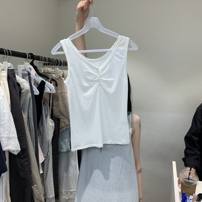 JINSIM韓國代購女士新品熱賣休閑26春夏吊帶背心褶皺紐扣JINSIM吊帶/背心圖色1