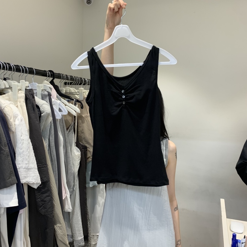 JINSIM韓國代購女士新品熱賣休閑26春夏吊帶背心褶皺紐扣JINSIM吊帶/背心圖色2