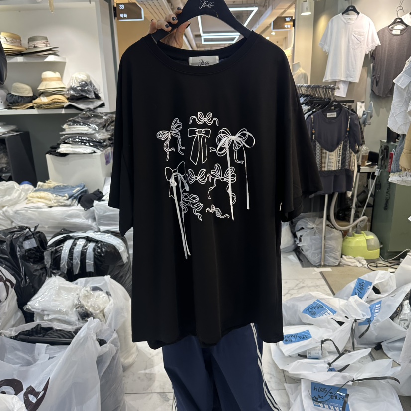空韓國直郵實拍女裝新款推薦時尚26夏季人氣26春夏T恤絲帶BAKHAT恤圖色3