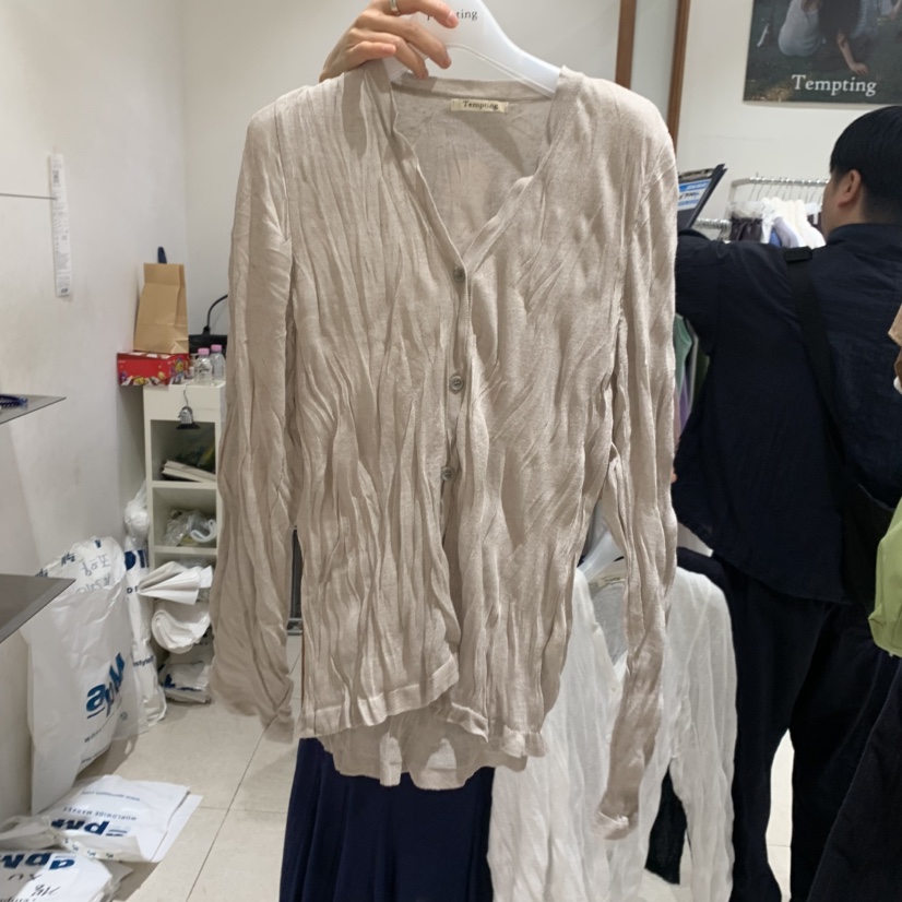 TEMPTING韓國直郵女裝新款時尚職業26夏季開衫亞麻布褶皺TEMPTING開衫圖色2