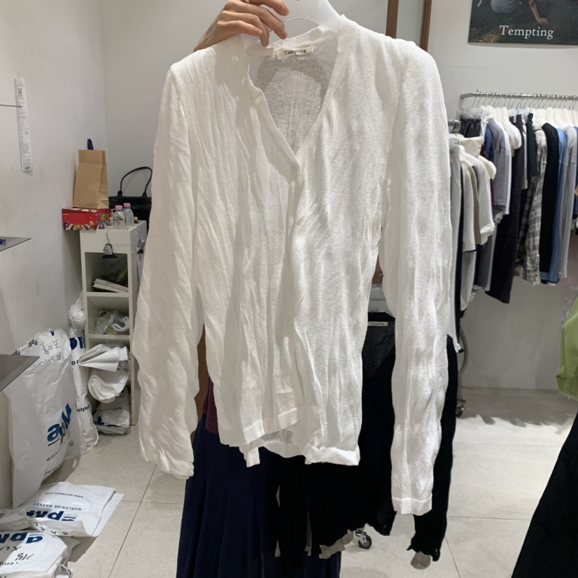 TEMPTING韓國直郵女裝新款時尚職業26夏季開衫亞麻布褶皺TEMPTING開衫圖色3