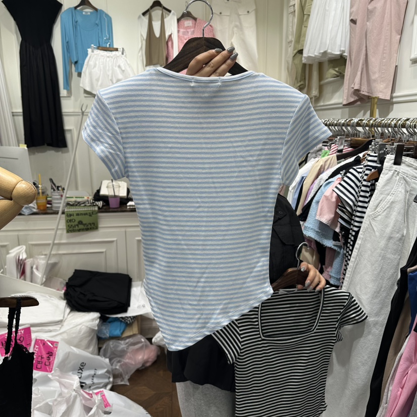 J.RITZY東大門實拍韓國女士新品熱賣26夏季時尚人氣T恤條紋J.RITZYT恤