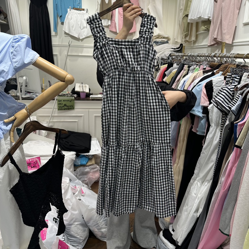 J.RITZY東大門實拍韓國女裝新品職業熱賣26春夏連衣裙格子J.RITZY連衣裙