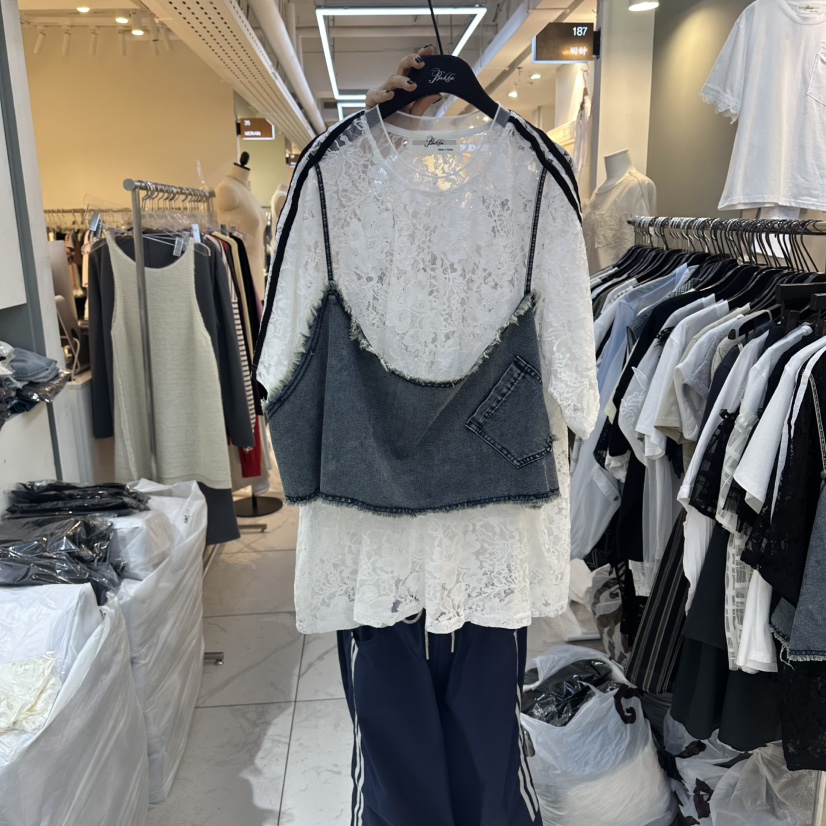 空韓國直郵女裝新品推薦職業26夏季熱賣襯衫蕾絲衫假兩件BAKHA襯衫/蕾絲衫圖色2