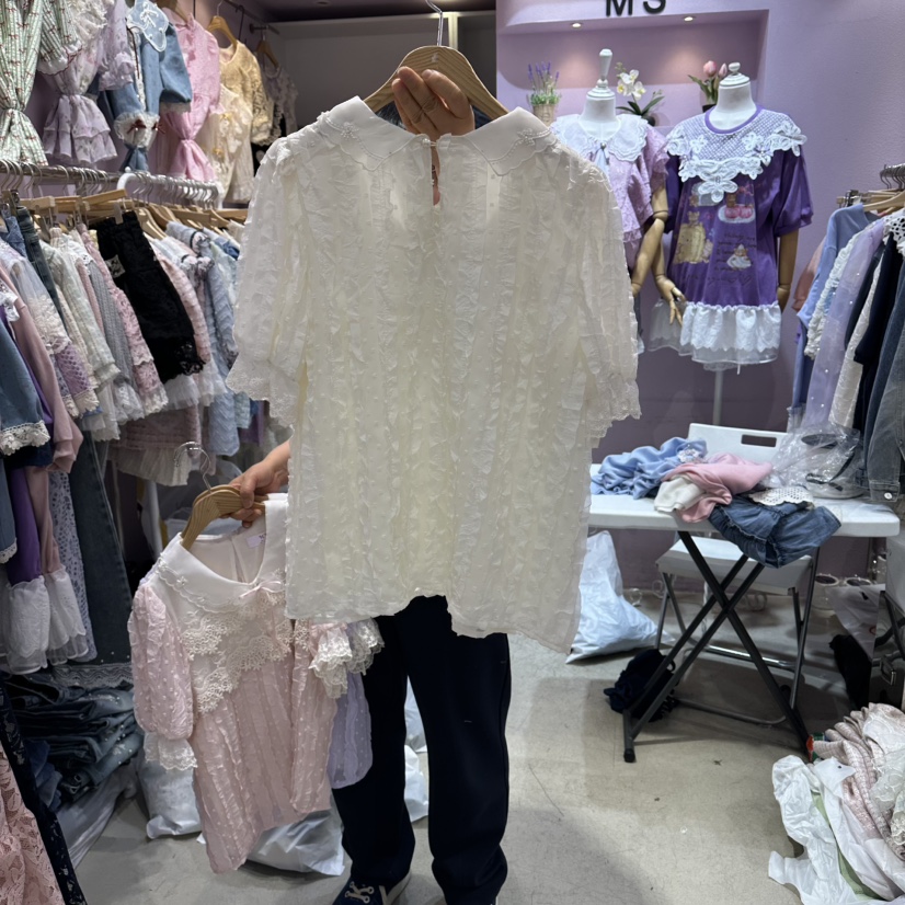 MS韓國直郵女裝新款休閑職業26春夏時尚26夏季襯衫蕾絲衫MS襯衫/蕾絲衫
