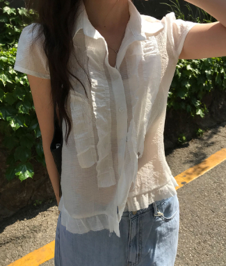 FLASH/I LOVE ME韓國直郵女士新款26春夏休閑襯衫蕾絲衫FLASH/I LOVE ME襯衫/蕾絲衫