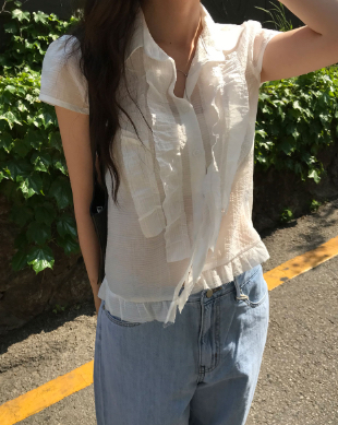 FLASH/I LOVE ME韓國直郵女士新款26春夏休閑襯衫蕾絲衫FLASH/I LOVE ME襯衫/蕾絲衫