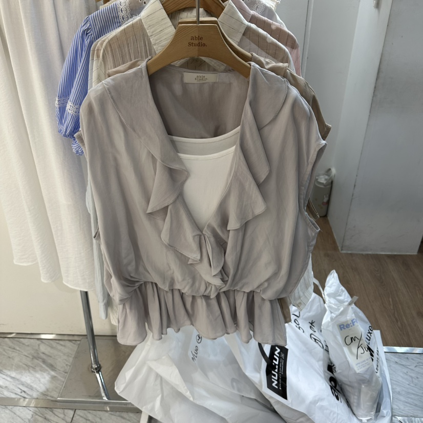 ABLESTUDIO韓國東大門直郵女士新款休閑襯衫蕾絲衫假兩件ABLESTUDIO襯衫/蕾絲衫圖色2