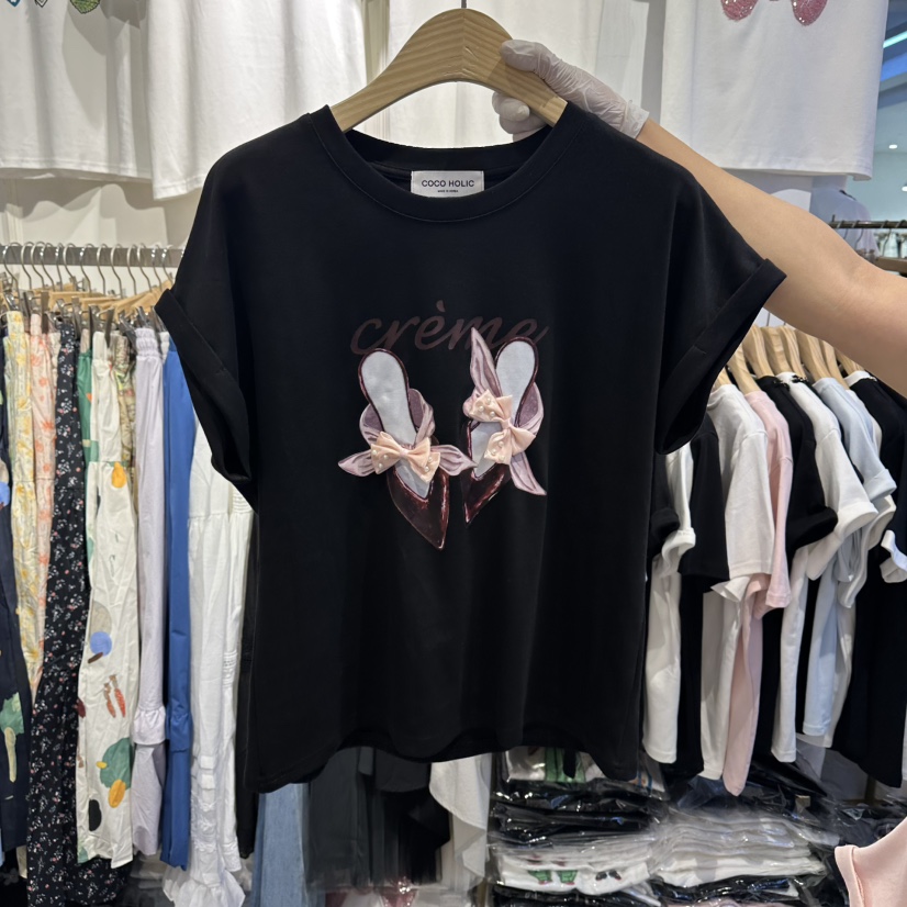 COCO HOLIC韓國代購女裝新品熱賣職業26夏季推薦T恤絲帶COCO HOLICT恤圖色2
