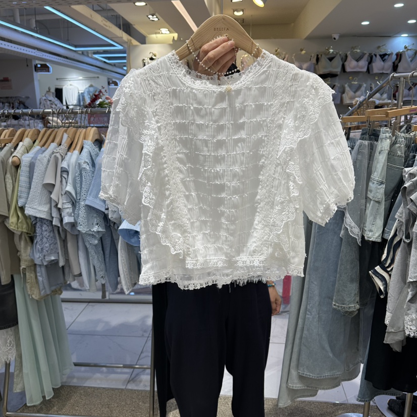 BELITA韓國直郵實拍女士新品時尚人氣26春夏襯衫蕾絲衫荷葉邊BELITA襯衫/蕾絲衫圖色1白色
