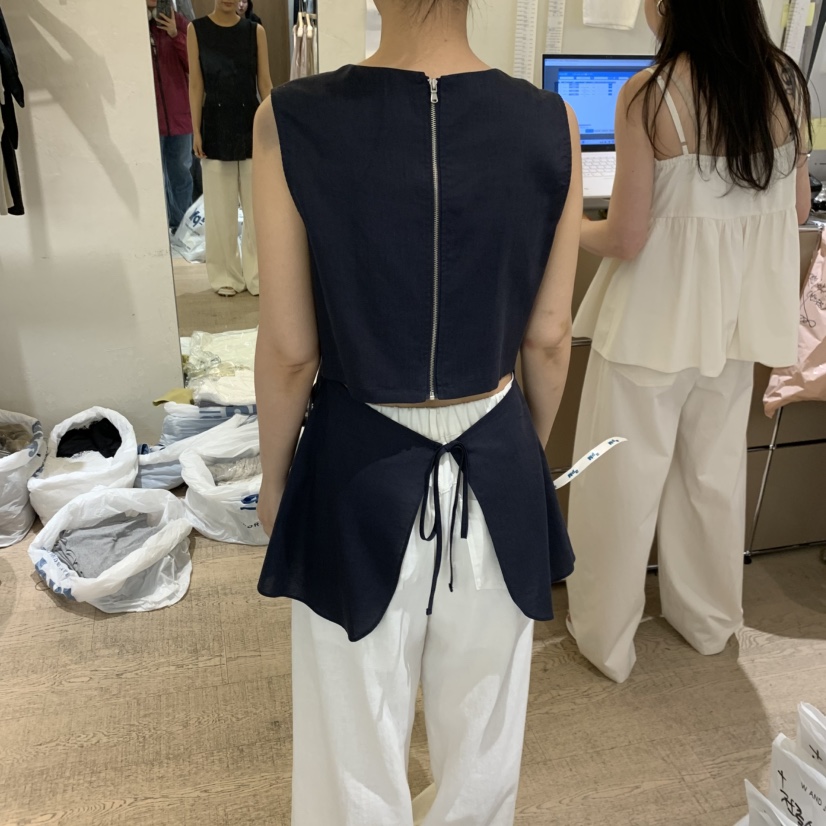 W AND J韓國代購女裝新款休閑時尚26夏季26春夏吊帶背心拉鏈W AND J吊帶/背心
