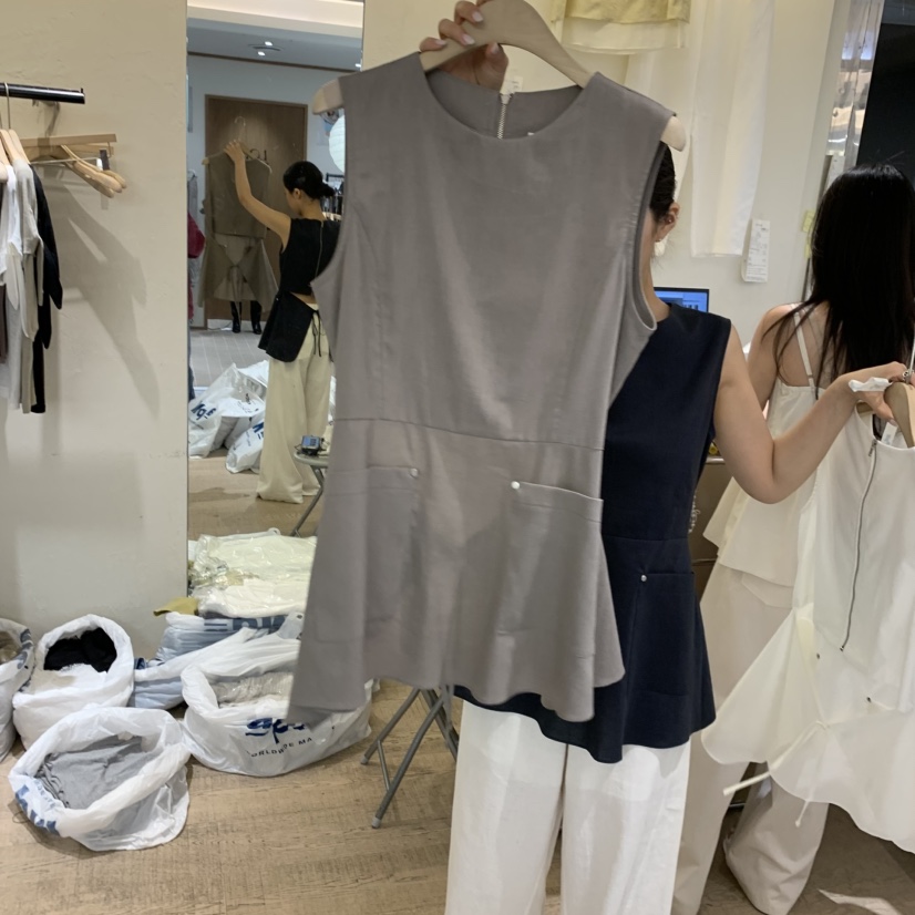 W AND J韓國代購女裝新款休閑時尚26夏季26春夏吊帶背心拉鏈W AND J吊帶/背心圖色2