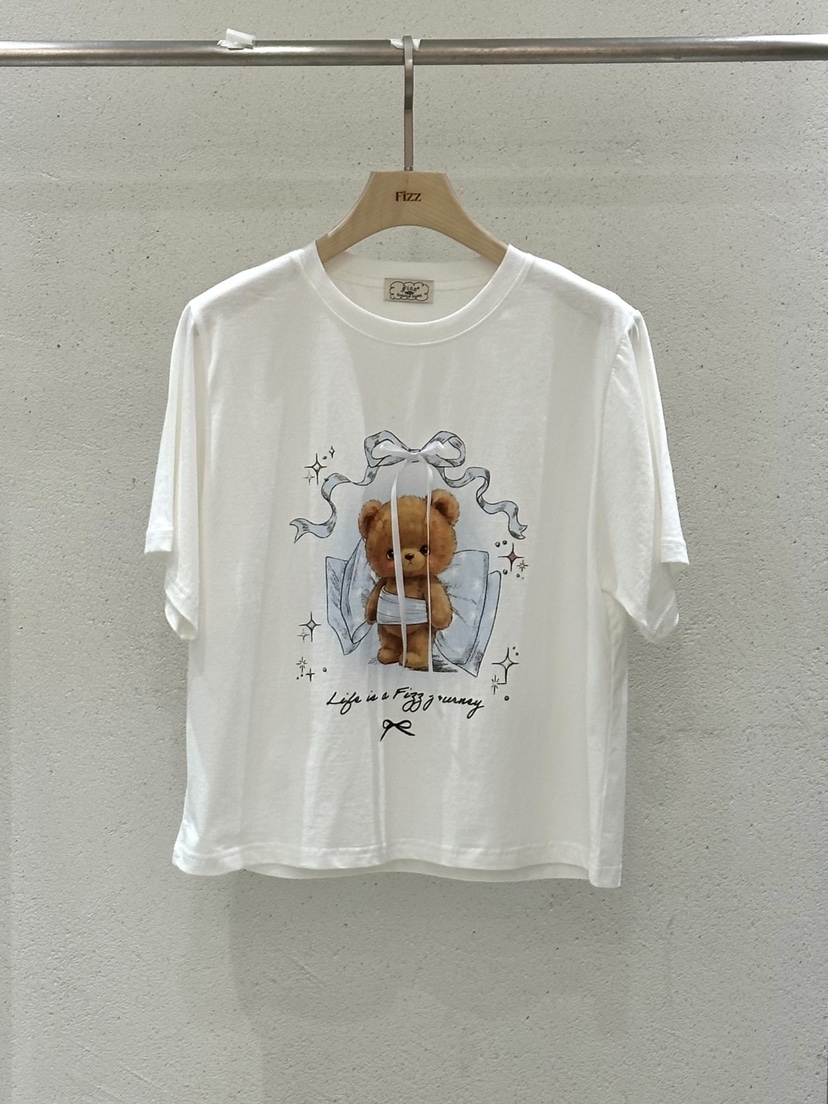 FIZZ韓國直郵實拍女裝新款推薦26春夏熱賣職業26夏季T恤絲帶FIZZT恤圖色1