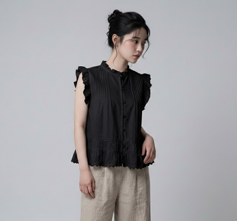 FABRIC韓國代購女裝新款26夏季時尚休閑熱賣26春夏襯衫蕾絲衫FABRIC襯衫/蕾絲衫
