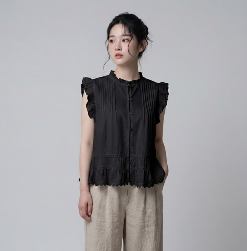 FABRIC韓國代購女裝新款26夏季時尚休閑熱賣26春夏襯衫蕾絲衫FABRIC襯衫/蕾絲衫