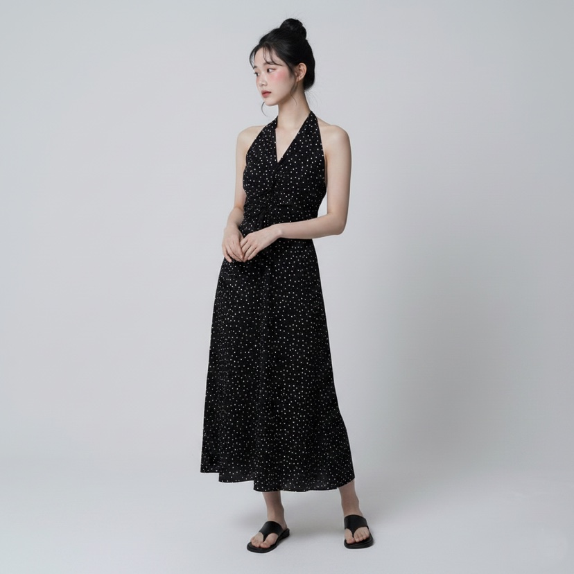 FABRIC韓國直郵女士新款人氣26夏季職業26春夏連衣裙圓點FABRIC連衣裙