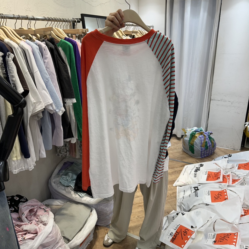 DE LINE東大門實拍韓國女士新品熱賣休閑26夏季時尚長袖T恤DE LINE長袖T恤