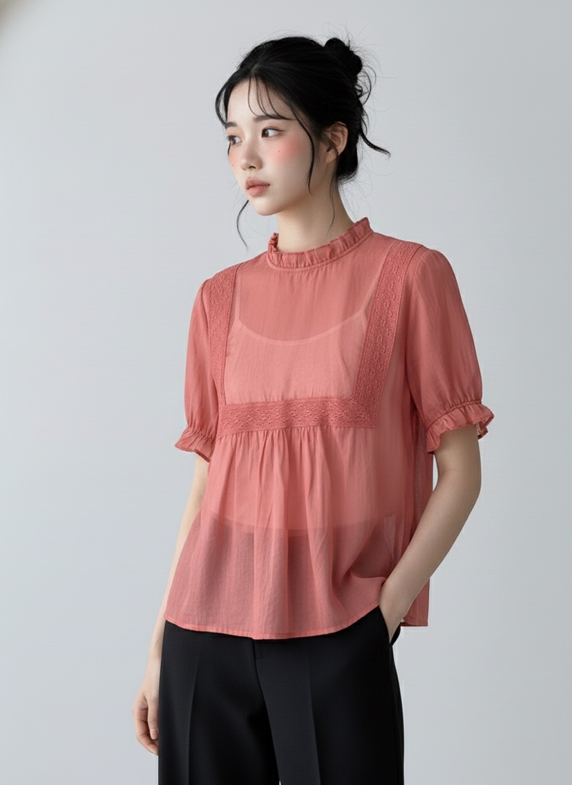 FABRIC韓國東大門直郵女裝新品26夏季人氣襯衫蕾絲衫亞麻布FABRIC襯衫/蕾絲衫