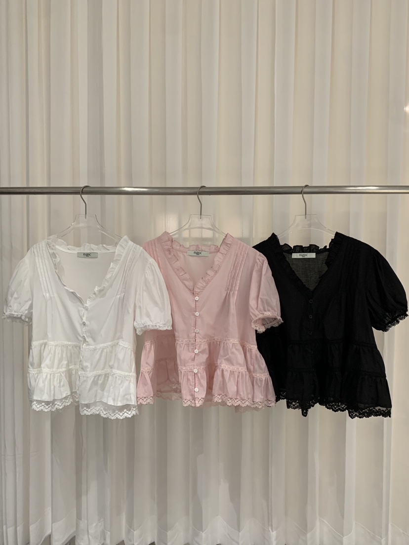 FABRIC韓國代購女士新款26春夏26夏季時尚襯衫蕾絲衫可愛的FABRIC襯衫/蕾絲衫